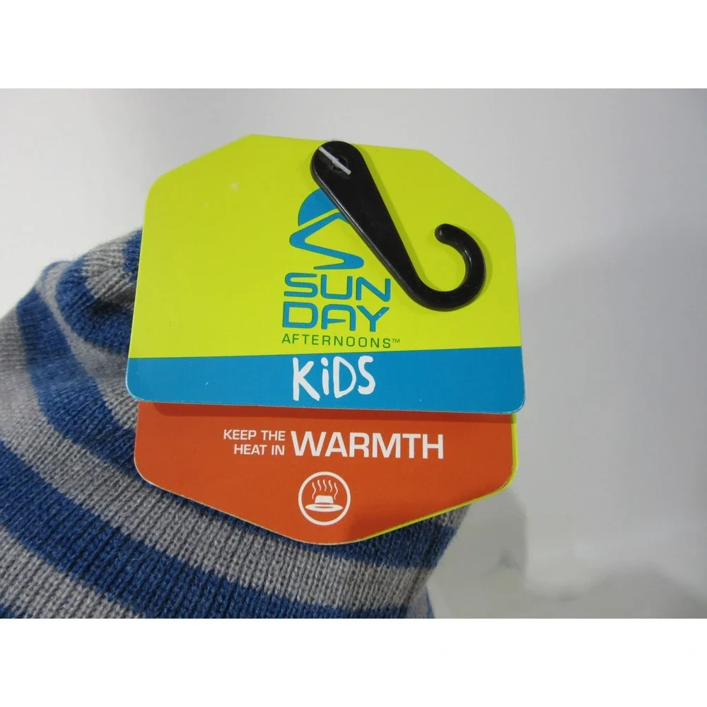 Sunday Afternoons Saturn Beanie Kids M/L Blue Gray New Marine Striped UPF50+